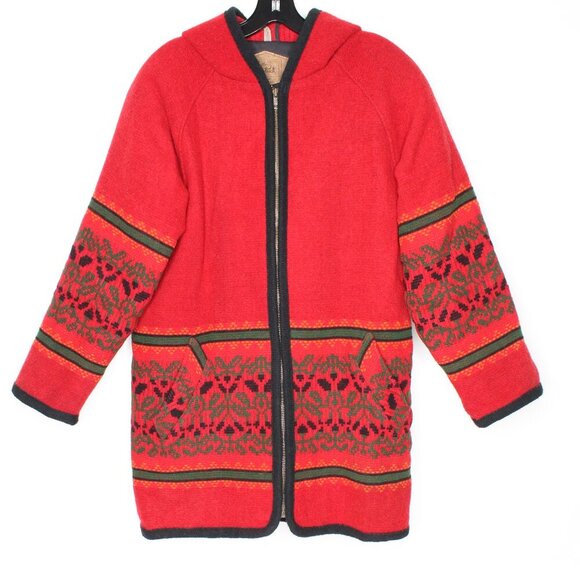 Vintage Woolrich Wool Knitted Southwestern Blanket Hooded Jacket - Picture 1 of 16